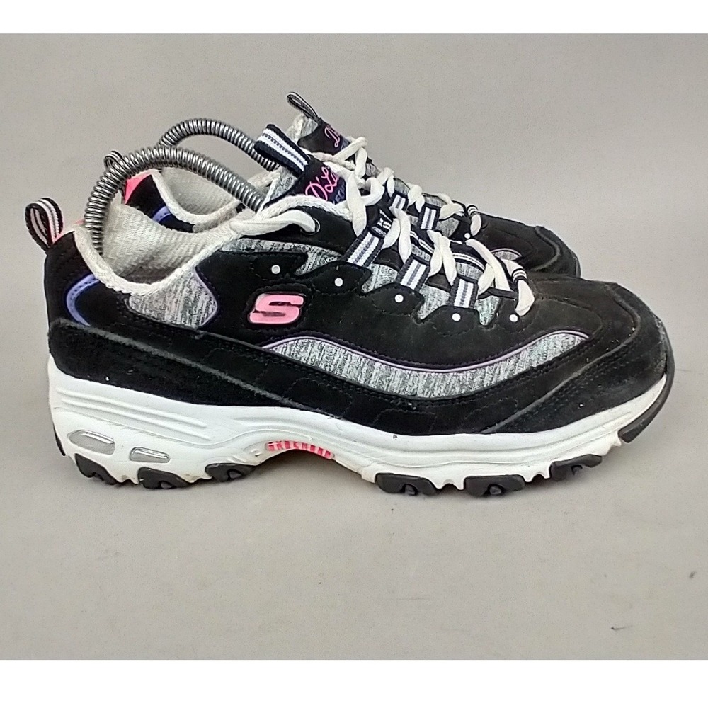 Skechers DLites Womens 8 Wide Black Pink White Chunky Sneakers 149060W Shoes